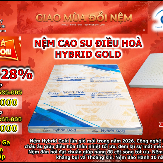 Nệm Foam Điều Hoà Thế Hệ Mới Hybrid Gold