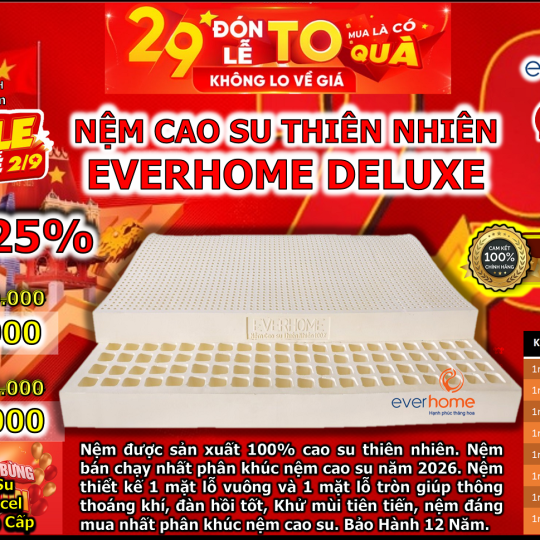 NỆM CAO SU THIÊN NHIÊN EVERHOME DELUXE
