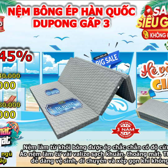Nệm Bông Ép Dupong Gấp 3