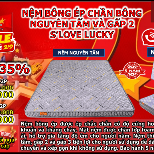 Nệm bông ép chần bông nguyên tấm và gấp 2 S'LOVE LUCKY